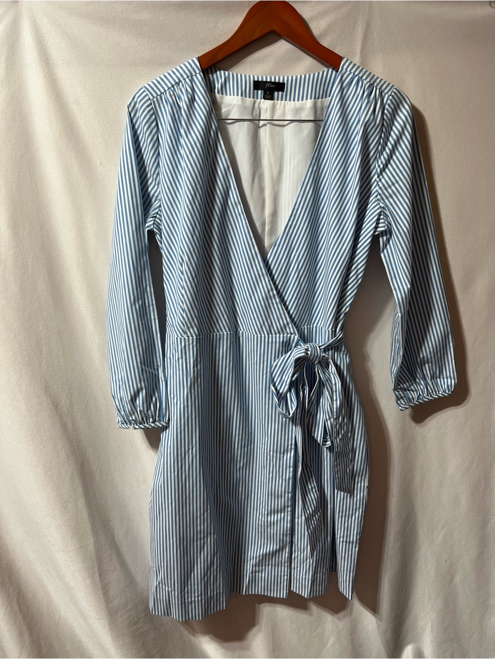 J Crew Striped Light Blue Wrap Dress with Tie Waist